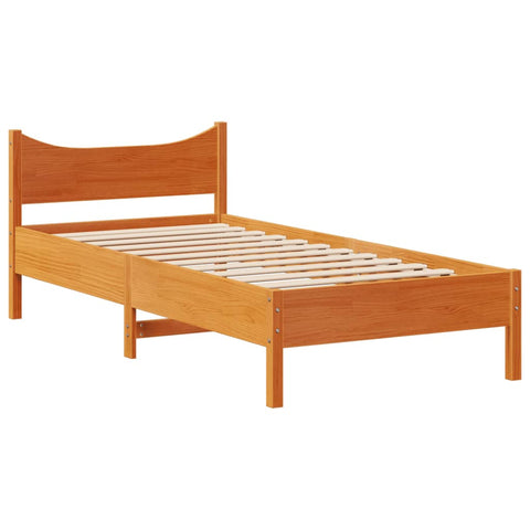 vidaXL Bed Frame with Headboard Wax Brown 75x190 cm Small Single Solid Wood Pine