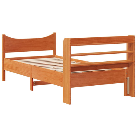 vidaXL Bed Frame with Headboard Wax Brown 75x190 cm Small Single Solid Wood Pine