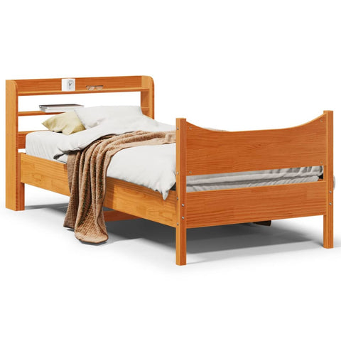 vidaXL Bed Frame with Headboard Wax Brown 75x190 cm Small Single Solid Wood Pine
