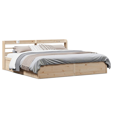 vidaXL Bed Frame with Headboard 200x200 cm Solid Wood Pine