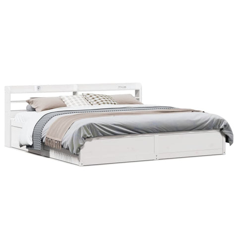 vidaXL Bed Frame with Headboard White 200x200 cm Solid Wood Pine