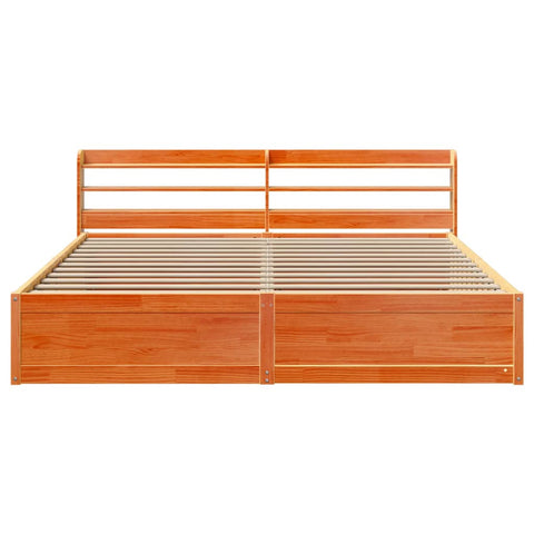 vidaXL Bed Frame with Headboard Wax Brown 200x200 cm Solid Wood Pine