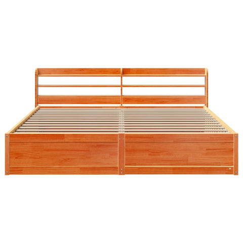 vidaXL Bed Frame with Headboard Wax Brown 180x200 cm Super King Solid Wood Pine