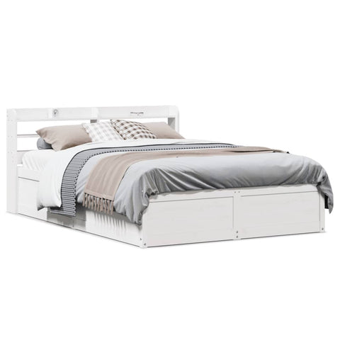 vidaXL Bed Frame with Headboard White 150x200 cm King Size Solid Wood Pine