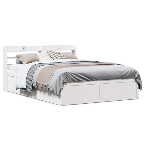vidaXL Bed Frame with Headboard White 120x200 cm Solid Wood Pine
