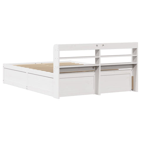 vidaXL Bed Frame with Headboard White 135x190 cm Double Solid Wood Pine