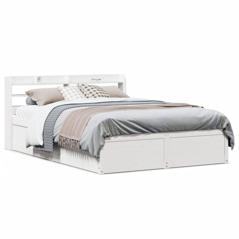 vidaXL Bed Frame with Headboard White 135x190 cm Double Solid Wood Pine