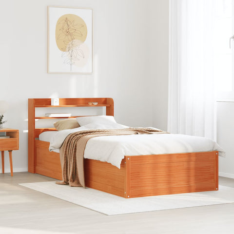 vidaXL Bed Frame with Headboard Wax Brown 75x190 cm Small Single Solid Wood Pine