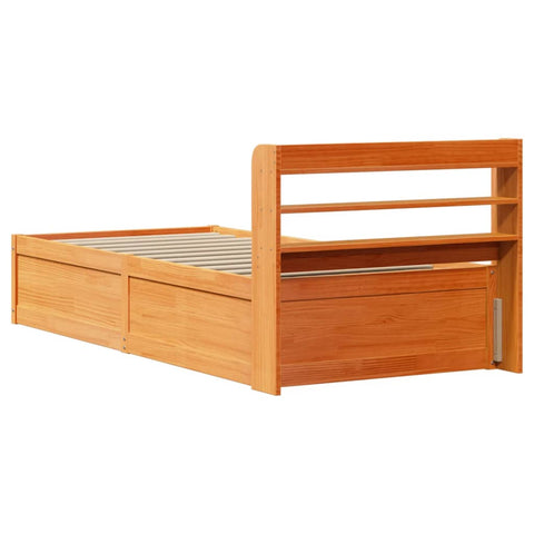 vidaXL Bed Frame with Headboard Wax Brown 75x190 cm Small Single Solid Wood Pine