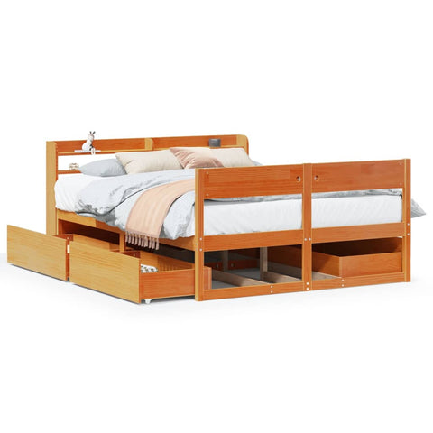 vidaXL Bed Frame without Mattress Wax Brown 160x200 cm Solid Wood Pine