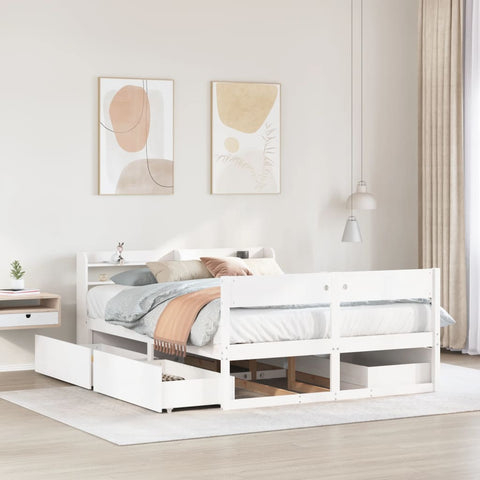 vidaXL Bed Frame without Mattress White 135x190 cm Double Solid Wood Pine