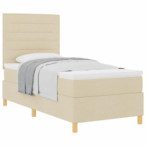 vidaXL Box Spring Bed with Headboard Cream 100 x 200 cm Fabric