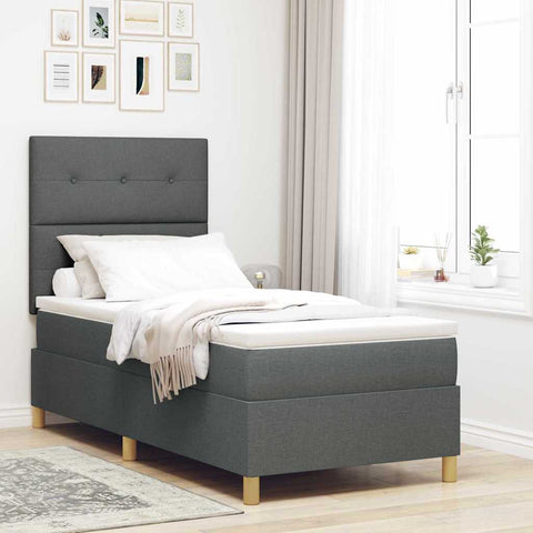 vidaXL Box Spring Bed with Headboard Dark grey 100 x 200 cm Fabric
