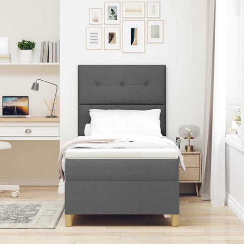 vidaXL Box Spring Bed with Headboard Dark grey 100 x 200 cm Fabric