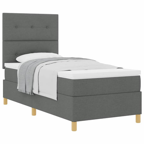 vidaXL Box Spring Bed with Headboard Dark grey 100 x 200 cm Fabric