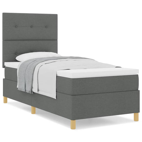vidaXL Box Spring Bed with Headboard Dark grey 100 x 200 cm Fabric
