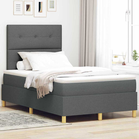 vidaXL Box Spring Bed with Headboard Dark grey 120 x 190 cm Fabric