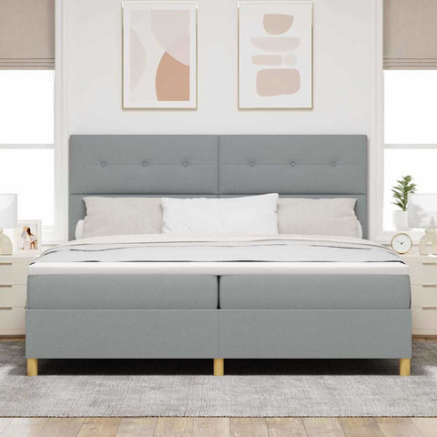 vidaXL Box Spring Bed with Headboard Light grey 200 x 200 cm Fabric