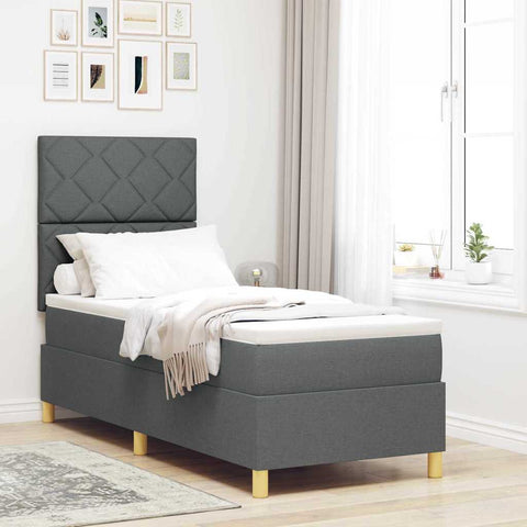 vidaXL Box Spring Bed with Headboard Dark grey 80 x 200 cm Fabric
