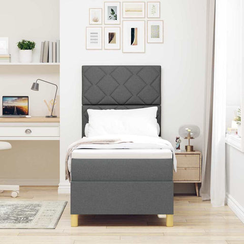 vidaXL Box Spring Bed with Headboard Dark grey 80 x 200 cm Fabric