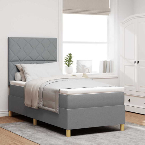 vidaXL Box Spring Bed with Headboard Light grey 90 x 200 cm Fabric