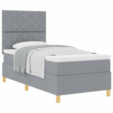 vidaXL Box Spring Bed with Headboard Light grey 90 x 200 cm Fabric