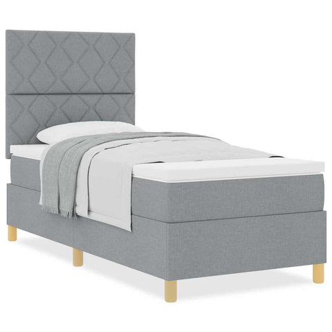 vidaXL Box Spring Bed with Headboard Light grey 90 x 200 cm Fabric