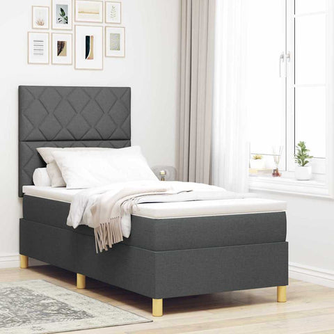 vidaXL Box Spring Bed with Headboard Dark grey 90 x 200 cm Fabric