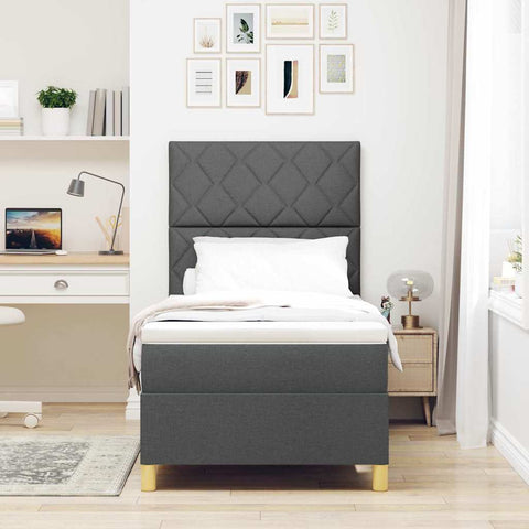 vidaXL Box Spring Bed with Headboard Dark grey 90 x 200 cm Fabric
