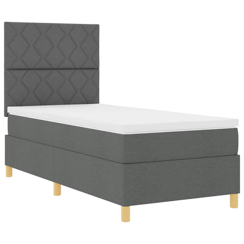 vidaXL Box Spring Bed with Headboard Dark grey 90 x 200 cm Fabric