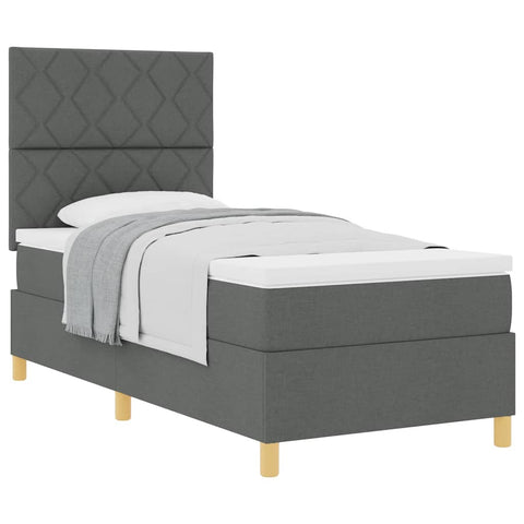 vidaXL Box Spring Bed with Headboard Dark grey 90 x 200 cm Fabric