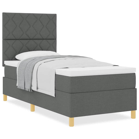 vidaXL Box Spring Bed with Headboard Dark grey 90 x 200 cm Fabric