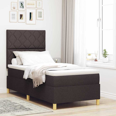 vidaXL Box Spring Bed with Headboard Dark brown 100 x 200 cm Fabric