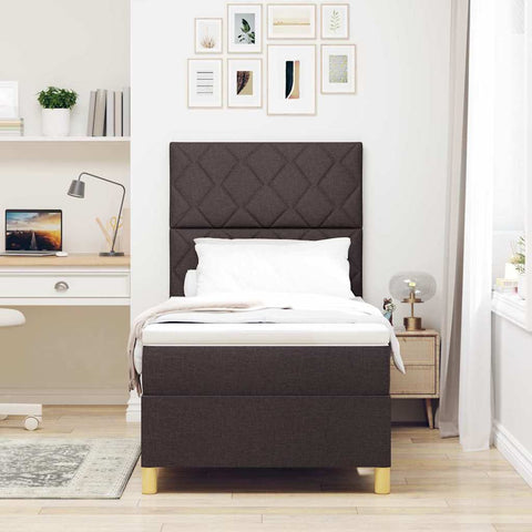 vidaXL Box Spring Bed with Headboard Dark brown 100 x 200 cm Fabric