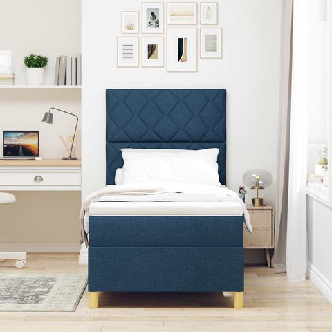 vidaXL Box Spring Bed with Headboard Blue 100 x 200 cm Fabric