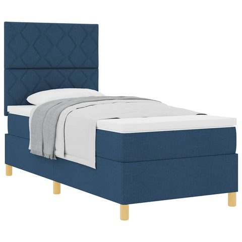 vidaXL Box Spring Bed with Headboard Blue 100 x 200 cm Fabric