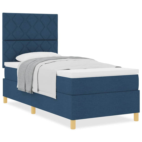 vidaXL Box Spring Bed with Headboard Blue 100 x 200 cm Fabric