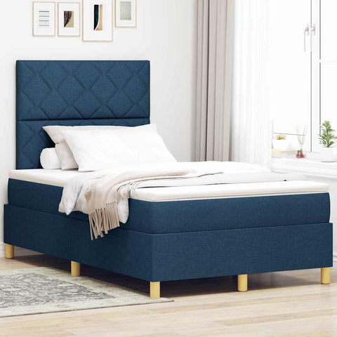vidaXL Box Spring Bed with Headboard Blue 120 x 190 cm Fabric