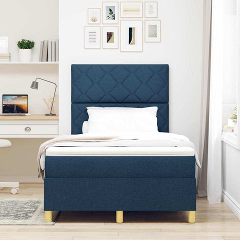 vidaXL Box Spring Bed with Headboard Blue 120 x 190 cm Fabric