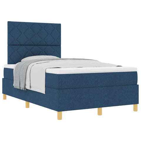 vidaXL Box Spring Bed with Headboard Blue 120 x 190 cm Fabric