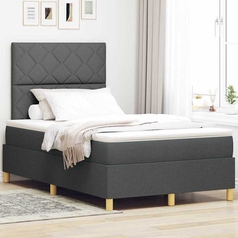 vidaXL Box Spring Bed with Headboard Dark grey 120 x 200 cm Fabric
