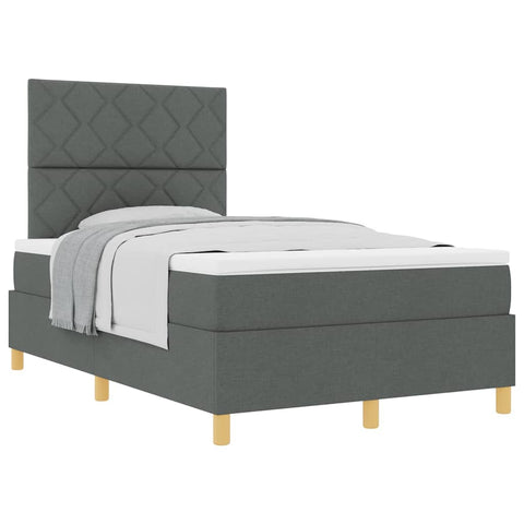 vidaXL Box Spring Bed with Headboard Dark grey 120 x 200 cm Fabric