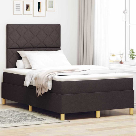 vidaXL Box Spring Bed with Headboard Dark brown 120 x 200 cm Fabric