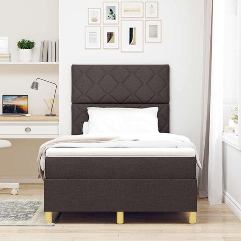vidaXL Box Spring Bed with Headboard Dark brown 120 x 200 cm Fabric