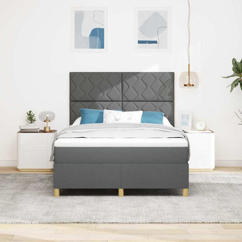 vidaXL Box Spring Bed with Headboard Dark grey 140 x 190 cm Fabric