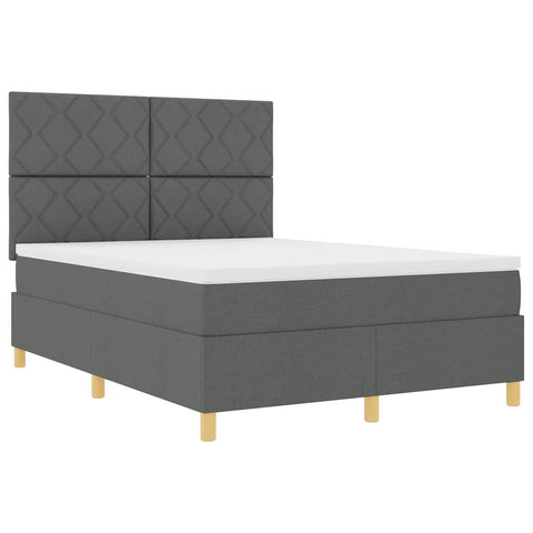 vidaXL Box Spring Bed with Headboard Dark grey 140 x 190 cm Fabric