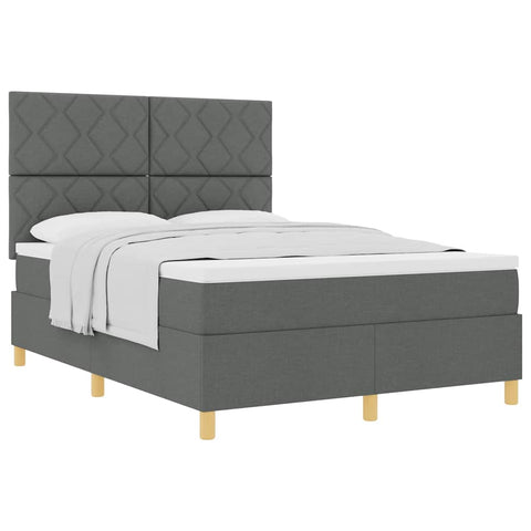 vidaXL Box Spring Bed with Headboard Dark grey 140 x 190 cm Fabric