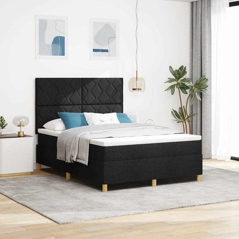 vidaXL Box Spring Bed with Headboard Black 140 x 190 cm Fabric