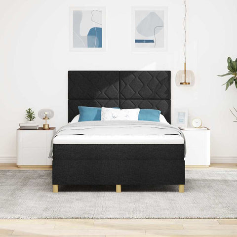 vidaXL Box Spring Bed with Headboard Black 140 x 190 cm Fabric