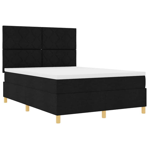 vidaXL Box Spring Bed with Headboard Black 140 x 190 cm Fabric